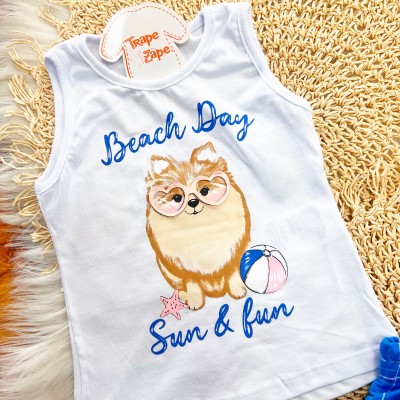  Conj. Regata Beach Dog e Short - Branco e Azul Jeans